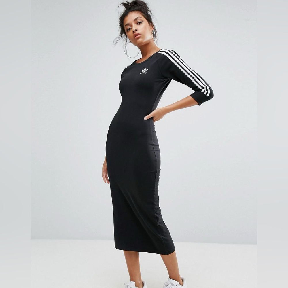 adidas Originals Black Three Stripe Midi Dress Size 4